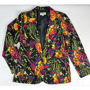 Vintage Norm Thompson Vibrant Floral Blazer Maximalist Statement Boho Art Medium